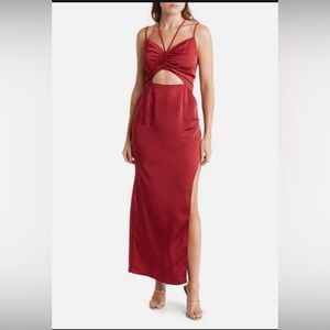 NWT BONHEUR D’AMOUR Cutout Shirred Side Slit Maxi Dress Sexy Red Large $189